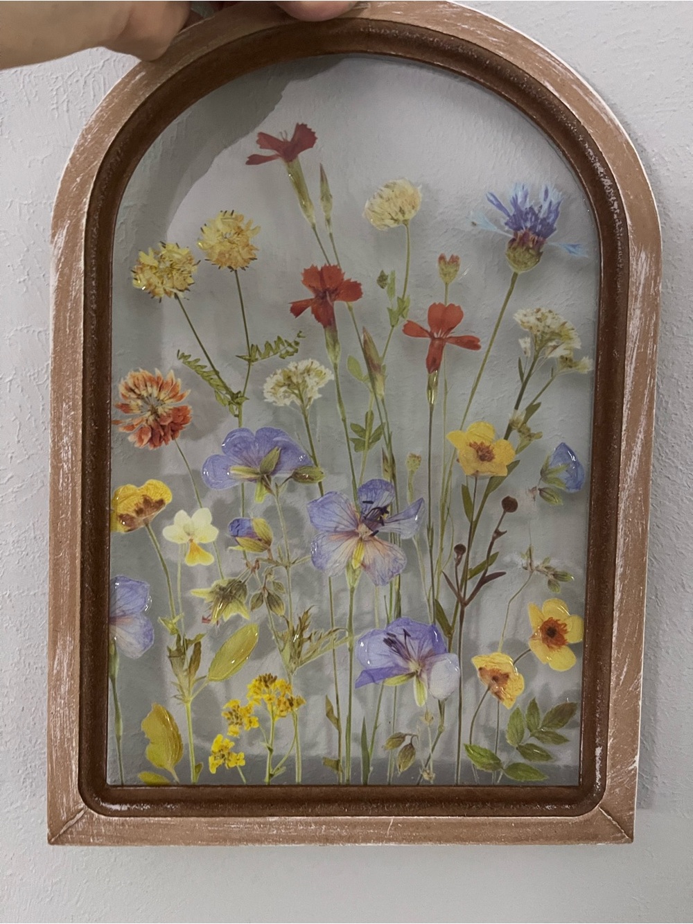 Pressed Wildflower Shadow Box Frame - Purple & Yellow Floral Art